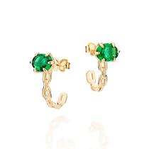 Brincos banhado ouro 3x 24k 18k e 22k femininos meia argola corrente e pedras cristais ovais verde rommanel 527279