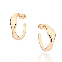 Brincos banhado ouro 3x 24k 18k e 22k femininos meia argola rommanel ondulada 527155 Brincos banhado ouro 3x 24k 18k e 22k femininos meia argola rommanel ondulada 527155
