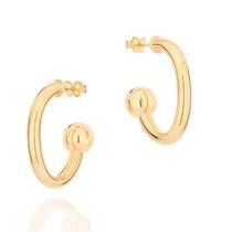 Brincos banhado ouro 3x 24k 18k e 22k femininos meia argola rommanel oval e bola 526669