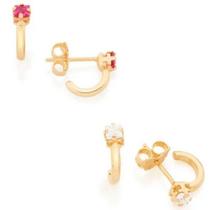 Brincos banhado ouro 3x 24k 18k e 22k femininos meia argola zircônia infantil rommanel branca ou rosa 526069