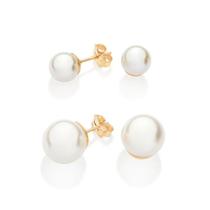 Brincos banhado ouro 3x 24k 18k e 22k femininos pequenos 1 e segundo furo kit pérolas rommanel 527245