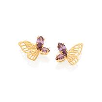 Brincos banhado ouro 3x 24k 18k e 22k femininos pequenos borboleta zircônias rommanel lilás 527074 Brincos banhado ouro 3x 24k 18k e 22k femininos pequenos borboleta zircônias rommanel lilás 527074