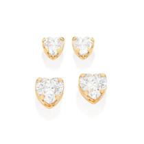 Brincos banhado ouro 3x 24k 18k e 22k femininos pequenos coração cravejado 1 e segundo furo pedra zircônia kit rommanel 527266 Brincos banhado ouro 3x 24k 18k e 22k femininos pequenos coração cravejado 1 e segundo furo pedra zircônia kit rommanel 527266
