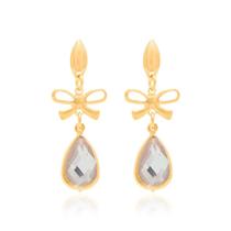 Brincos banhado ouro 3x 24k 18k e 22k femininos pequenos festa gota rommanel laços e cristal pendurado 524714 Brincos banhado ouro 3x 24k 18k e 22k femininos pequenos festa gota rommanel laços e cristal pendurado 524714