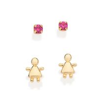 Brincos banhado ouro 3x 24k 18k e 22k femininos pequenos rommanel kit menina e solitário pedra zircônia rosa 527270 Brincos banhado ouro 3x 24k 18k e 22k femininos pequenos rommanel kit menina e solitário pedra zircônia rosa 527270