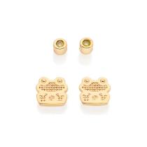 Brincos banhado ouro 3x 24k 18k e 22k femininos pequenos segundo furo kit rommanel solitário cravejado pedra zircônia verde e sapo disney