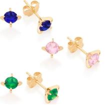 Brincos banhado ouro 3x 24k 18k e 22k femininos pequenos segundo furo solitário zircônias redondas rommanel 526095 Brincos banhado ouro 3x 24k 18k e 22k femininos pequenos segundo furo solitário zircônias redondas rommanel 526095