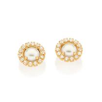 Brincos banhado ouro 3x 24k 18k e 22k femininos pérola para noivas pequenos redondo solitário rommanel cristal em volta 524288