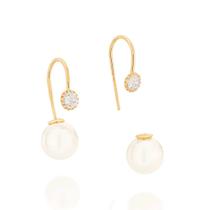 Brincos banhado ouro 3x 24k 18k e 22k femininos pérolas zircônias rommanel gancho 526044