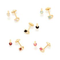Brincos banhado ouro 3x 24k 18k e 22k femininos segundo furo infantil bebe recem nascido redondo cristal rommanel 523530