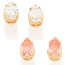 Brincos banhado ouro 3x 24k 18k e 22k femininos segundo furo infantil zircônia gota rommanel branca ou rosa 525929 Brincos banhado ouro 3x 24k 18k e 22k femininos segundo furo infantil zircônia gota rommanel branca ou rosa 525929