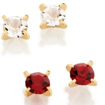 Brincos banhado ouro 3x 24k 18k e 22k femininos segundo furo solitário cristal redondo rommanel branco vermelho 524841 Brincos banhado ouro 3x 24k 18k e 22k femininos segundo furo solitário cristal redondo rommanel branco vermelho 524841
