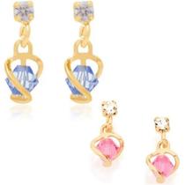 Brincos banhado ouro 3x 24k 18k e 22k femininos zircônia cristal infantil rommanel pendurado rosa azul 523219