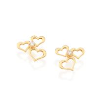 Brincos banhado ouro 3x 24k 18k e 22k pequenos rommanel 3 corações vazados zircônia 525569 Brincos banhado ouro 3x 24k 18k e 22k pequenos rommanel 3 corações vazados zircônia 525569