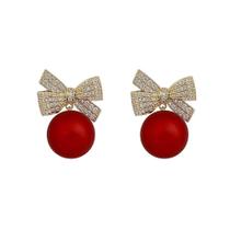Brincos BEARJIA Christmas Bow Red Ball para mulheres