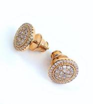 Brincos Botão Cravejados Zirconias Banho De Ouro 18k 1345