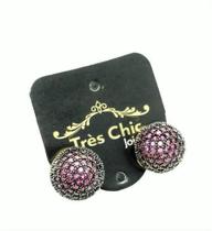 Brincos Botão Meia Bola Pavé Microzirconias Banho Ouro 2583