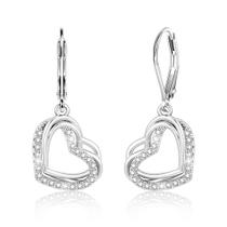 Brincos BOUTIQUELOVIN de prata esterlina 925 com coração e zircônia cúbica, modelo pendente Brincos BOUTIQUELOVIN de prata esterlina 925 com coração e zircônia cúbica, modelo pendente