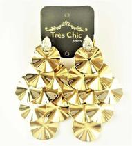 Brincos Cachos Folhas Com Gota Zirconia Banho Ouro 18k 1372 Brincos Cachos Folhas Com Gota Zirconia Banho Ouro 18k 1372