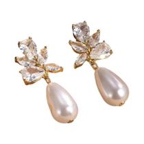 Brincos Clássicos Femininos Com Pérolas E Zircônias AAA, Joias De Casamento Com Cristais Brilhantes Brincos Clássicos Femininos Com Pérolas E Zircônias AAA, Joias De Casamento Com Cristais Brilhantes
