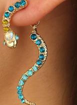 Brincos Cobrinha de Jade com Cristais Verdes