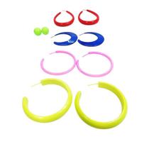 Brincos Coloridos Argolas e Bola em Silicone Kit 5 Pares Cores e Modelos Variados