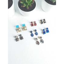 Brincos Coloridos Pedrarias Kit 7 Pares cores Variadas