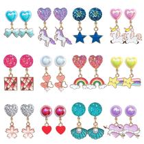 Brincos com clipe ELEMIRSA Princess Unicorn para meninas, 12 pares