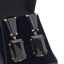 Brincos Com Pedra Cristal Negro Banho De Ouro 18k 1053