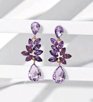 Brincos Com Pedras Cristal amestista luxo