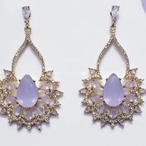Brincos Com Pedras Lilás, Cravejado Com Zirconia semijoia fina