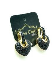 Brincos Coração Cravejado Pavê Zirconias Banho De Ouro 18k 2635