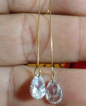 Brincos Coração Ouro 18 Kilates 10,50 Cm Pedra a Corrente de altura Pedra Zircônia 7 x 9 mm Peso 1.90 Gramas