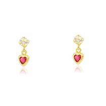 Brincos Coração Pedra Transparente Brilhante Joia Ouro 18k