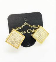 Brincos Cravação Pavé Microzirconias Cristal Banho Ouro 2535