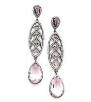 Brincos Cristais Rose De France E Ametista Com Microzirconias Banho Ródio Negro 3666