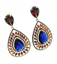 Brincos Cristais Safira E Rubi Banho Ouro 18k 3981