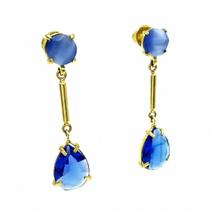 Brincos Cristais Topázio E Olho De Gato Banho Ouro 1065