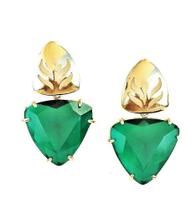 Brincos Cristal Esmeralda Lapidado Triangular Francês Banho De Ouro 18k 398