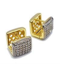 Brincos Cubo Cravação Pavé Microzirconias Banho Ouro 4552