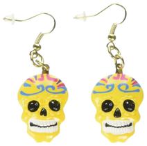 Brincos Day of the Dead Yellow Sugar Skull Dazzling