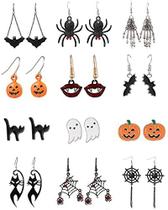 Brincos Dcfywl731 de Halloween para mulheres Bat Witch Cat x12
