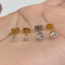 Brincos de Aço Cirúrgico com Zircônias Cravadas - Ponto de Luz com 6 Garrinhas