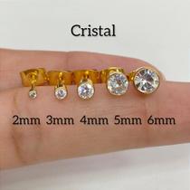 Brincos de aço cirúrgico ponto de luz com cristal dourado