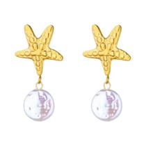 Brincos De Aço Inoxidável Femininos Vintage De Verão Com Estrela-do-mar E Concha Simples, Joia Para