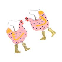 Brincos De Acrílico Divertidos Para Mulheres Em Forma De Galinha Com Pontos De Cartoon, Presentes De Brincos De Acrílico Divertidos Para Mulheres Em Forma De Galinha Com Pontos De Cartoon, Presentes De