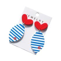 Brincos De Acrílico Em Forma De Cauda De Peixe Listrada Azul Para Mulheres, Joias Para Férias Na Brincos De Acrílico Em Forma De Cauda De Peixe Listrada Azul Para Mulheres, Joias Para Férias Na