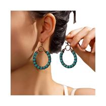 Brincos de anel turquesa estilo boêmio, brincos versáteis femininos, na moda