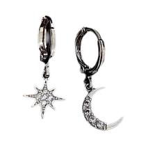 Brincos De Argola Assimétricos Em Ouro E Prata 925 Com Zircônia Cúbica Estrela E Lua Para Mulheres E