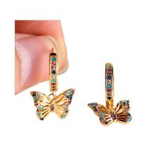 Brincos De Argola Borboleta Com Zircônia Dourada Arco-Íris Para Mulheres Joias De Luxo Para